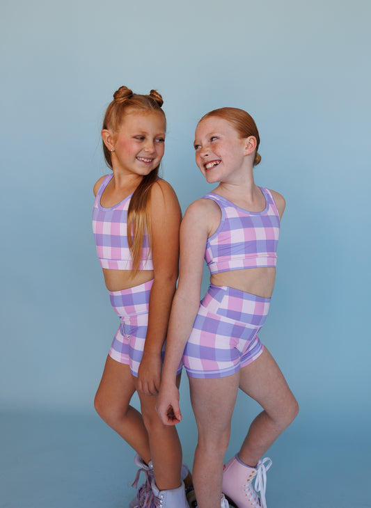 Purple Gingham Bike Shorts